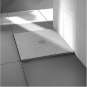 NEW 900x900mm Square White Slate Effect Shower Tray & Chrome Waste.Handcrafted from high-grade ...