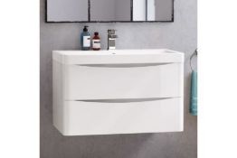 NEW & BOXED 800mm Austin II Gloss White Built In Basin Drawer Unit - Wall Hung MF2419. RRP £8...