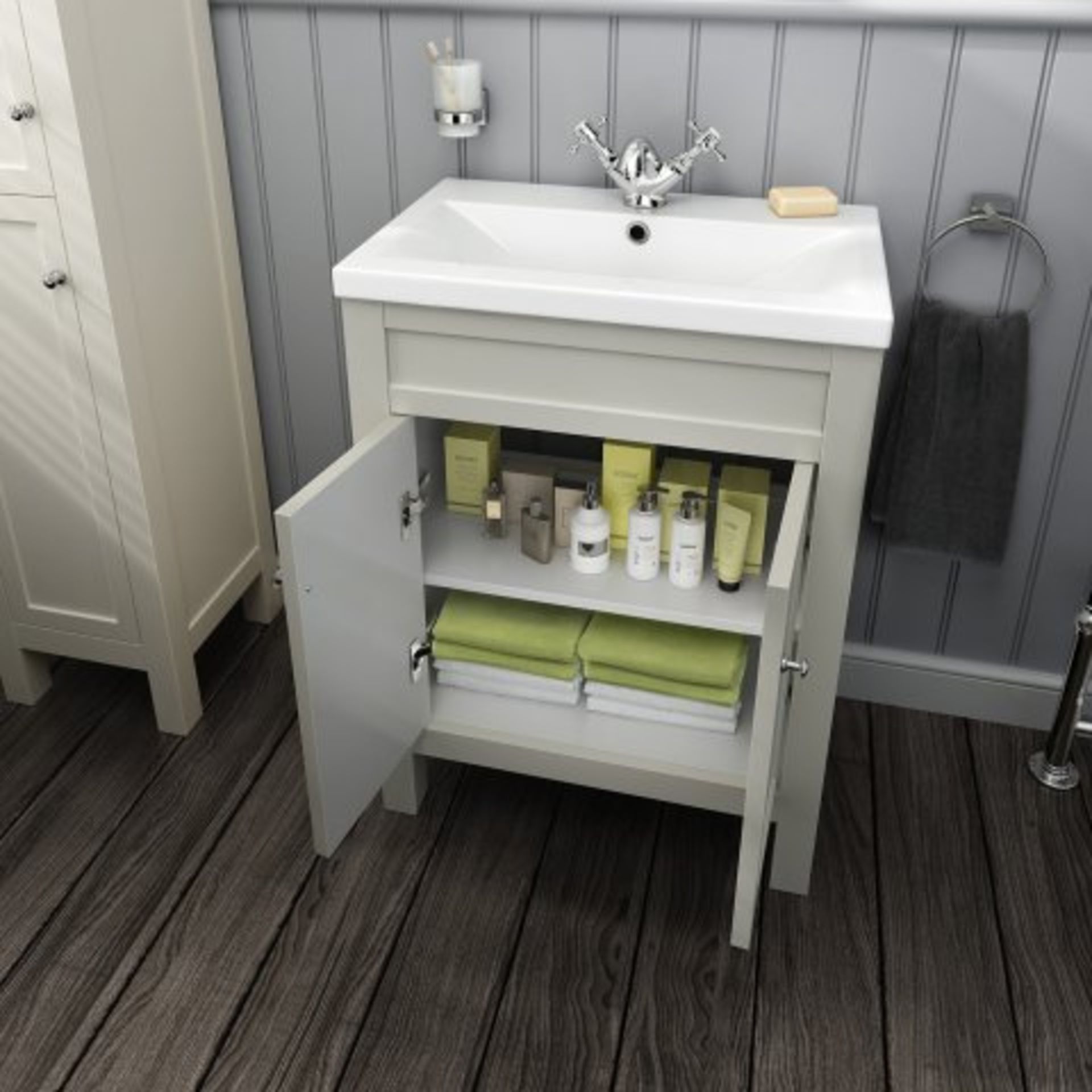 NEW & BOXED 600mm Melbourne Ivory Double Door Vanity Unit With Basin- Floor Standing. RRP £47... - Image 2 of 2