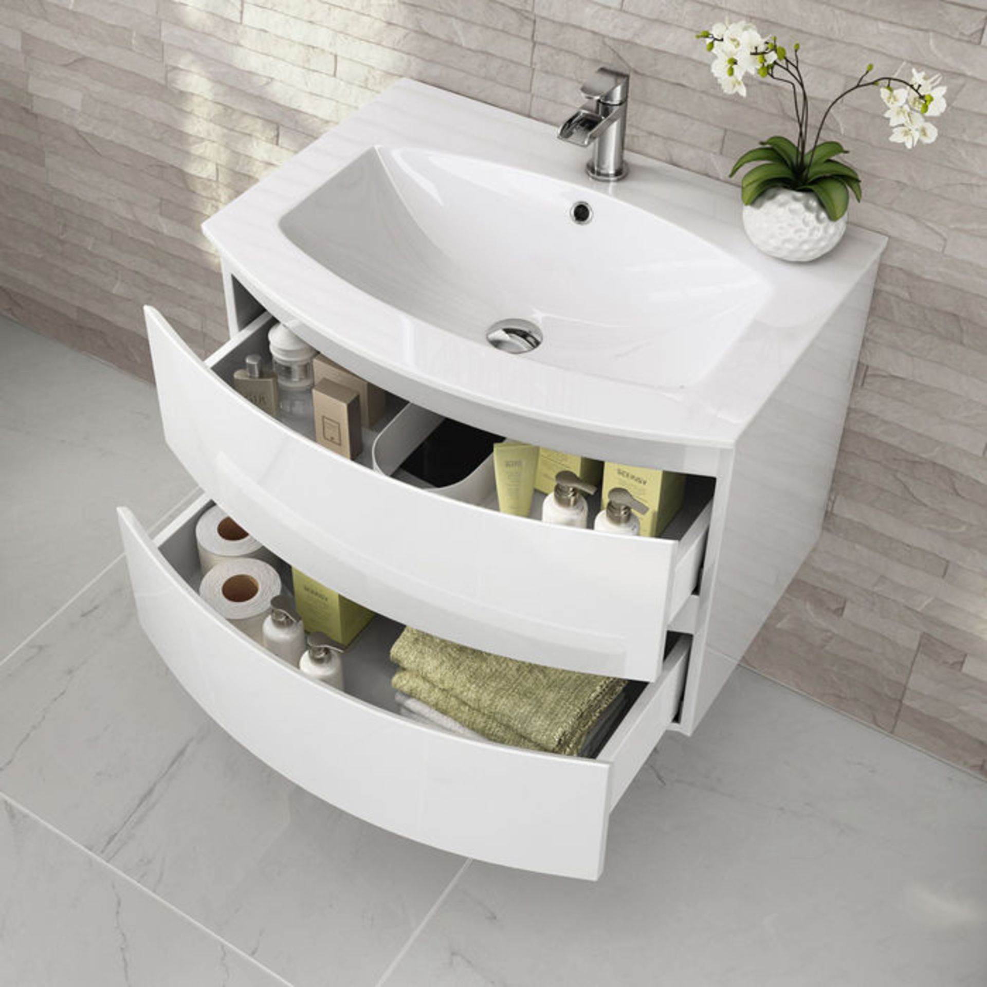 NEW & BOXED 700mm Amelie High Gloss White Curved Vanity Unit - Wall Hung. Comes complete with ... - Image 2 of 3