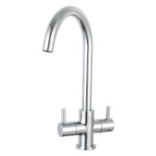 NEW (F47) Prima Staten Swan Neck Dual Lever Kitchen Mixer Tap. Chrome finish Quarter turn oper...