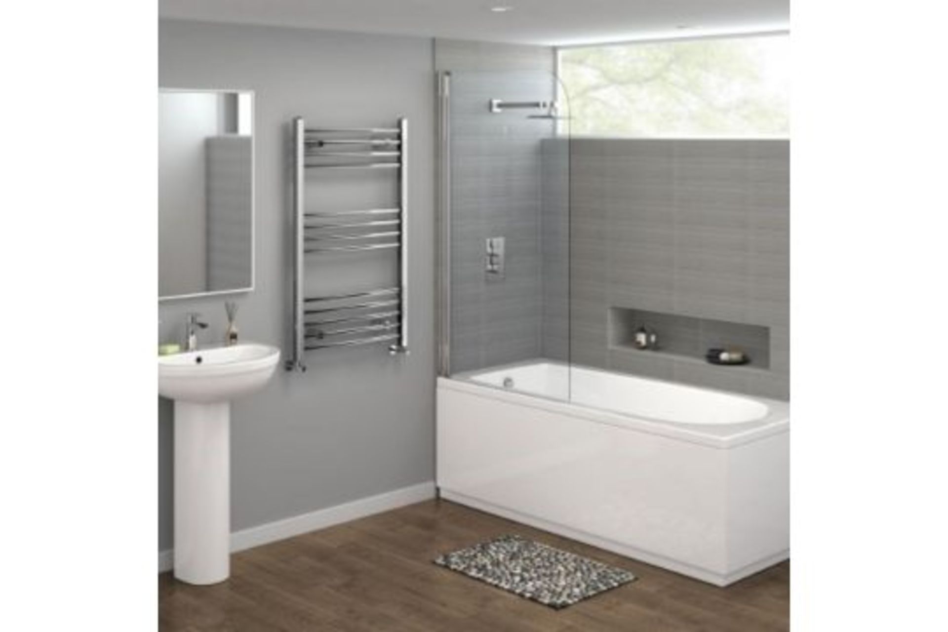 NEW (E64) Kudox 1200x600mm - 20mm Tubes - RRP £219.99.Chrome Curved Rail Ladder Towel Radiator... - Image 2 of 2