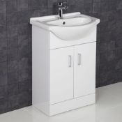 NEW (F182) Vista 550mm Cabinet with Basin White Gloss. RRP £343. The Vista 550mm Cabinet with...