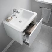 NEW (F56) Lambra 600mm 2 Drawer Wall Hung Vanity Unit - White. RRP £499.99. COMES COMPLETE WIT...