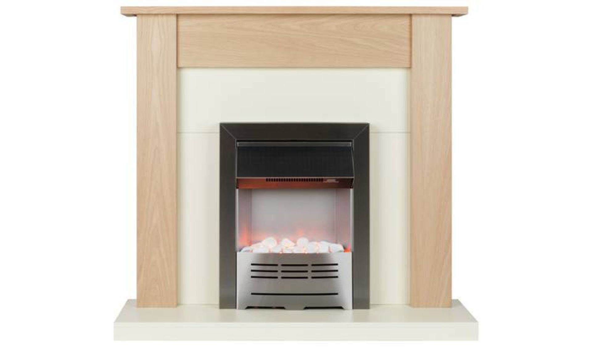 BELDRAY Earlesworth Electric Fireplace Suite. RRP £229.99. Oak & Ivory 1kW to 2kW Safety cut...