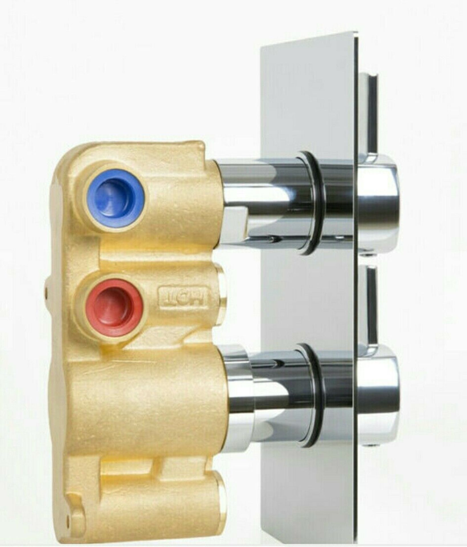NEW (VZ28) Square Two Way Concealed Thermostatic Twin Bathroom Shower Mixer Valve. - Image 2 of 2