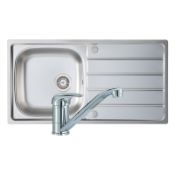 NEW (F98) Prima Stainless Steel Single Bowl Sink and Single Lever Kitchen Tap Pack. Polished fi...