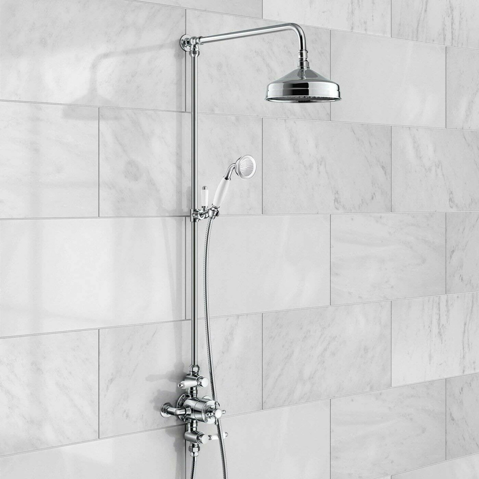 NEW (F34) Exposed Dual Traditional Thermostatic Shower Mixer + Rigid Riser + Diverter. RRP £49...