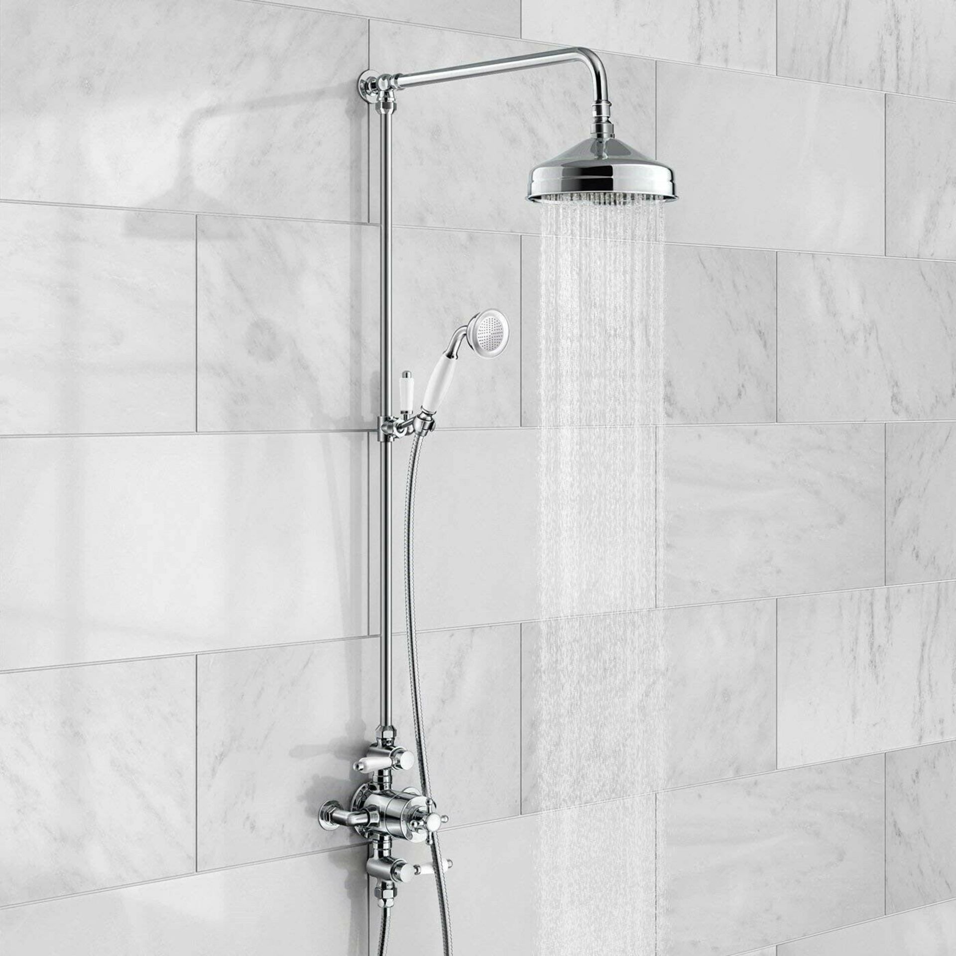 NEW (F34) Exposed Dual Traditional Thermostatic Shower Mixer + Rigid Riser + Diverter. RRP £49... - Image 3 of 3