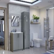 NEW (G155) Volta 600mm 2-Door Vanity Unit Inc. Basin - Grey Gloss. RRP £425.00. Comes complete...