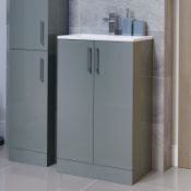 NEW (G155) Volta 600mm 2-Door Vanity Unit Inc. Basin - Grey Gloss. RRP £425.00. Comes complete...