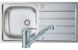 NEW (F159) Prima 1B 965x500mm St/Steel Sink & Single Lever Tap Pack. RRP £201.54. Includes 1 b...