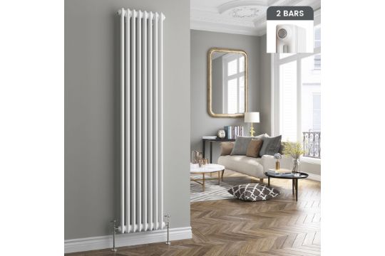 (G77) 2000x306mm White Double Panel Vertical Colosseum Traditional Radiator. RRP £328.99.Made... - Image 1 of 3