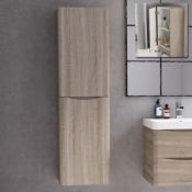 NEW & BOXED 1400mm Austin II Light Oak Effect Tall Wall Hung Storage Cabinet - Right Hand. ...