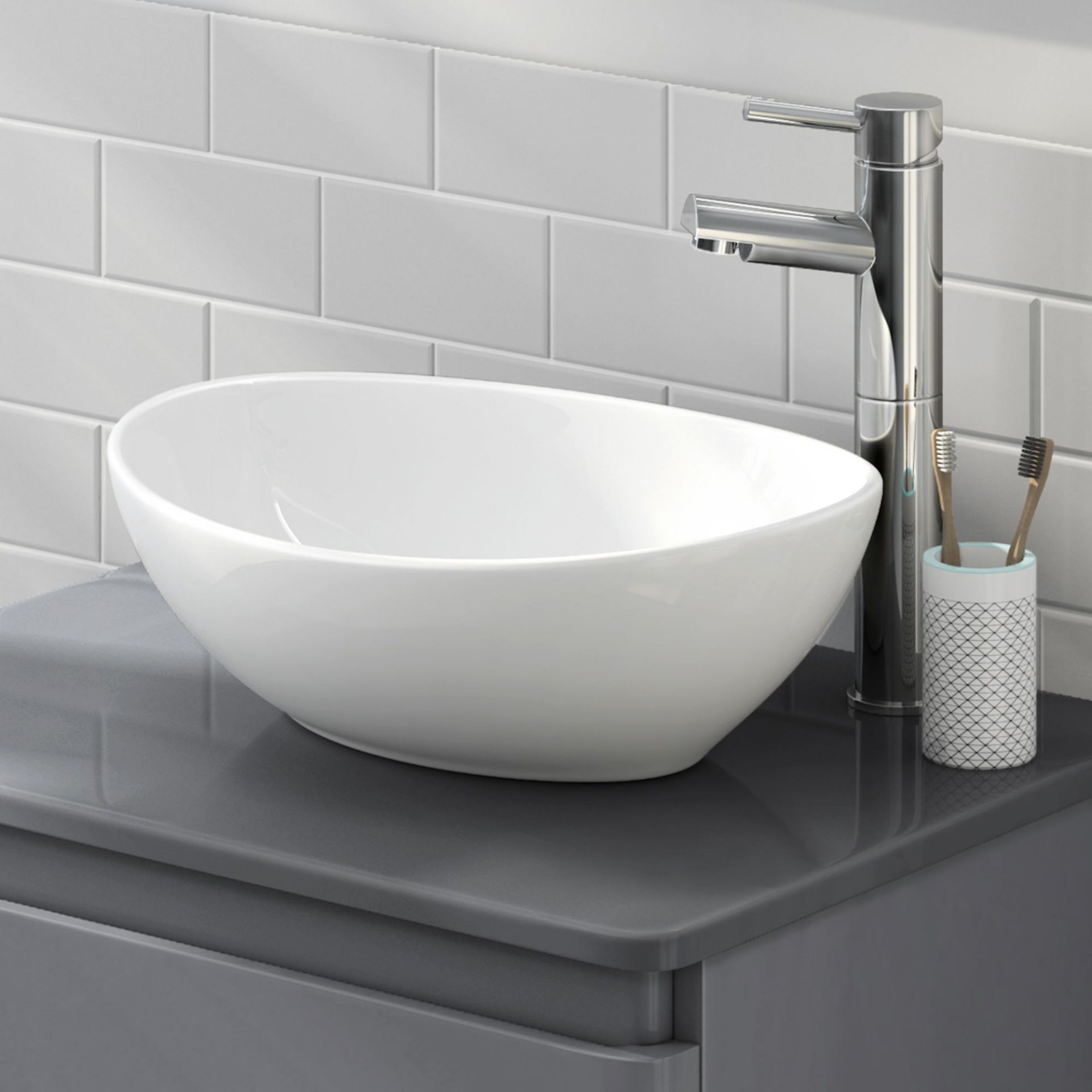 NEW & BOXED 1200mm Trevia Grey Gloss Camilla Basin Counter Top Vanity Unit. MF841.RRP £1,999.... - Image 2 of 2