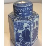 A Chinese Hexagonal Blue And White Jar Decorative Images And Lotus Flowers 19Th Century