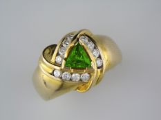 A RestoredGentleman`s Green Tourmaline and Diamond Ring