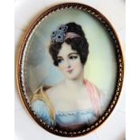 Antique Miniature Portrait Georgian Aristocratic Lady