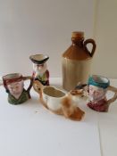 3 Toby Jugs Stone Ware Jug and a cream Jug