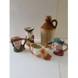 3 Toby Jugs Stone Ware Jug and a cream Jug