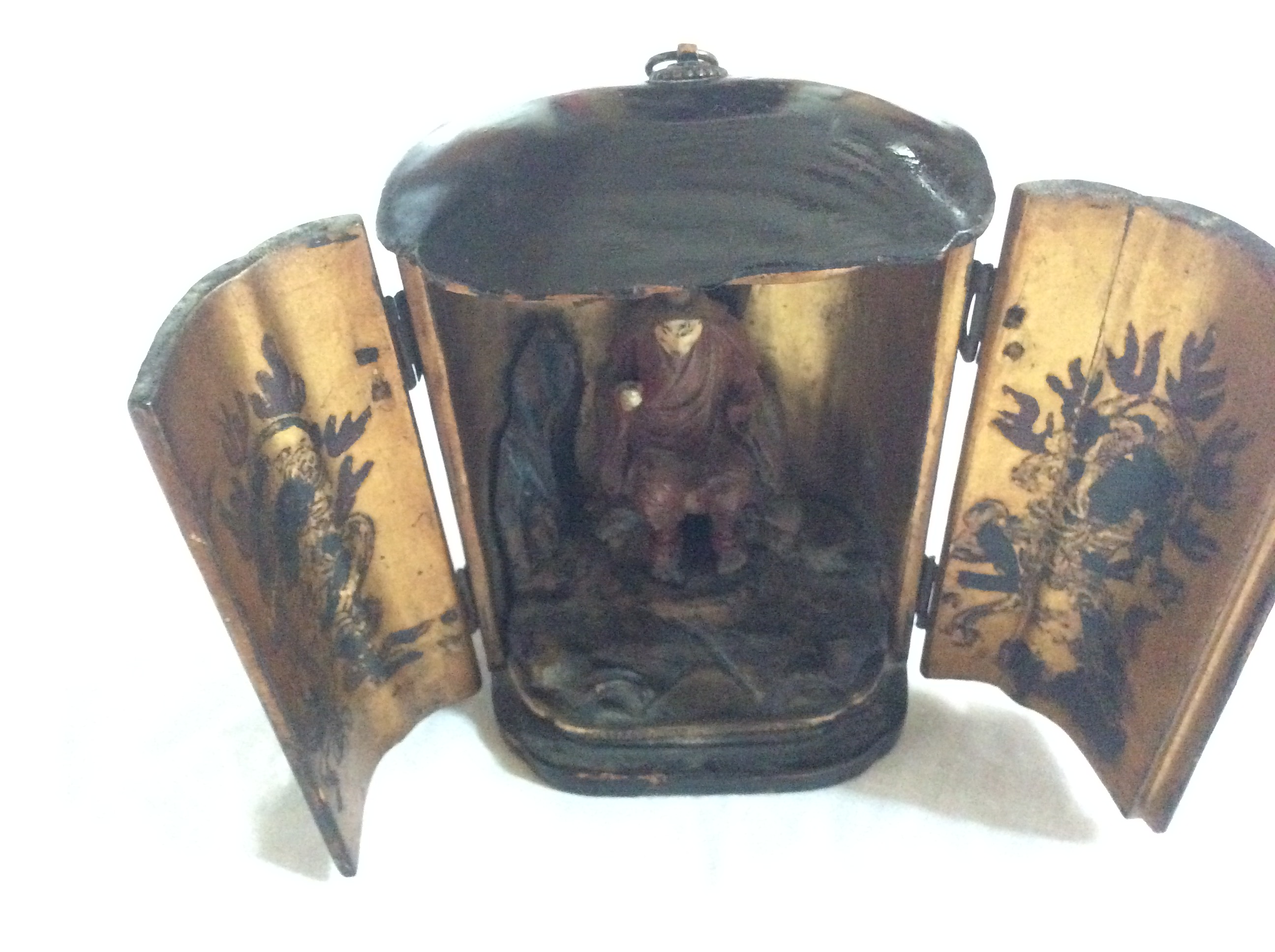 Genuine, Rare Antique Black Lacquer Chinese Traveling Shrine - Image 5 of 6