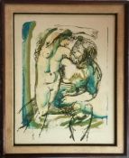 CONTINENTAL SCHOOL Satyr and Nymph, signed, edition lithograph