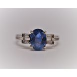 Certified 3.15 ct Vivid Blue Untreated Sapphire & Diamonds Ring