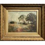 ROBERT RUSSELL MACNEE Harvest Scene. Signed, Oil on canvas