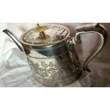 Rear Victorian Finest English Tea Pot Decorative With Holly Silver Plated
