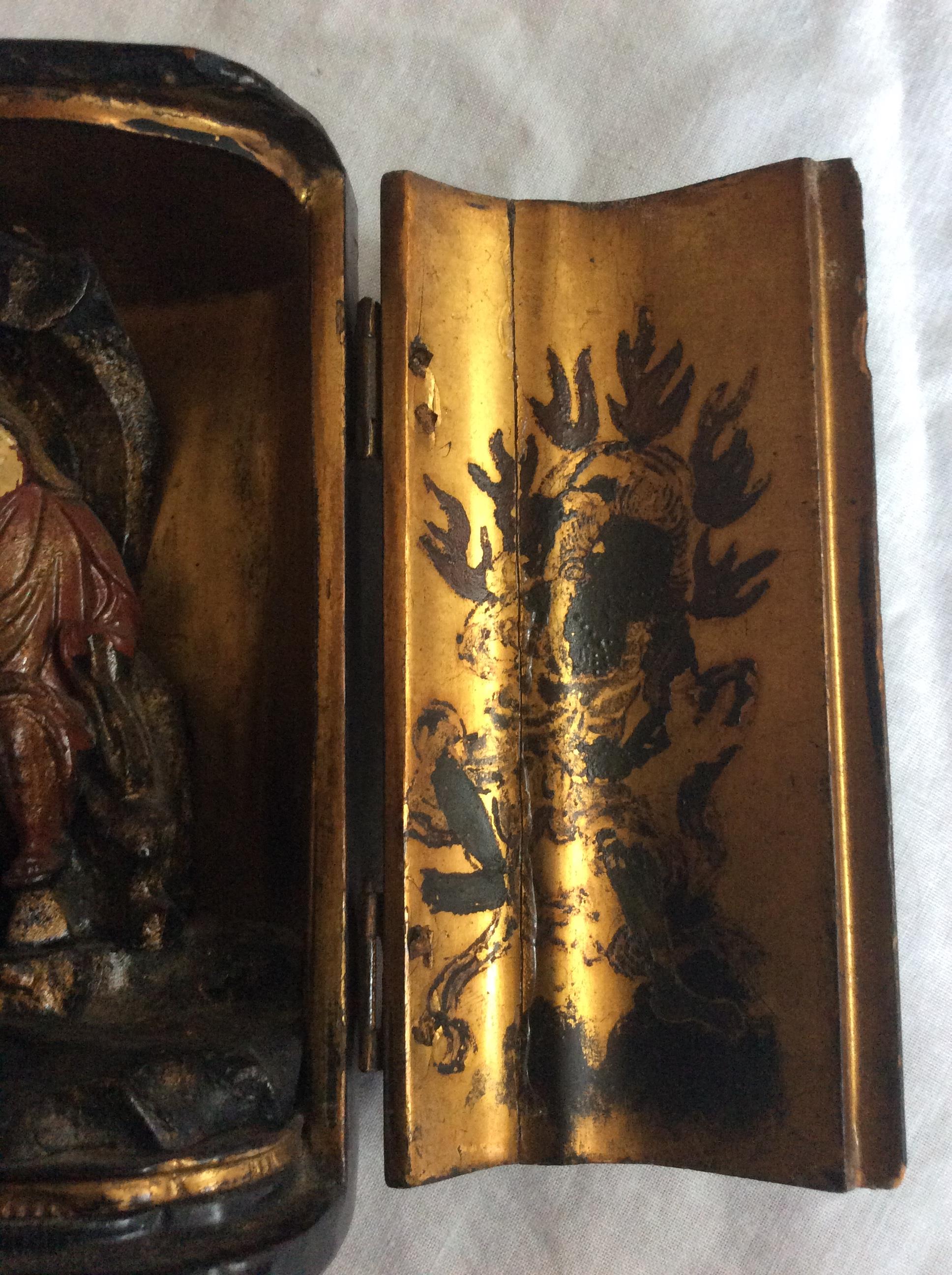 Genuine, Rare Antique Black Lacquer Chinese Traveling Shrine - Image 3 of 6