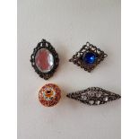 4 Vintage Brooches , including marcasite, micro mosaic