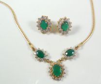 18 k gold necklace with Emerald and matching eairrings