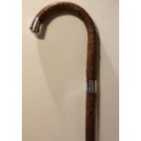 Antique walking stick London 1906 silver topped and collar highly decorative