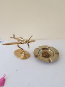 Brass Airplane and Brass Ash Tray