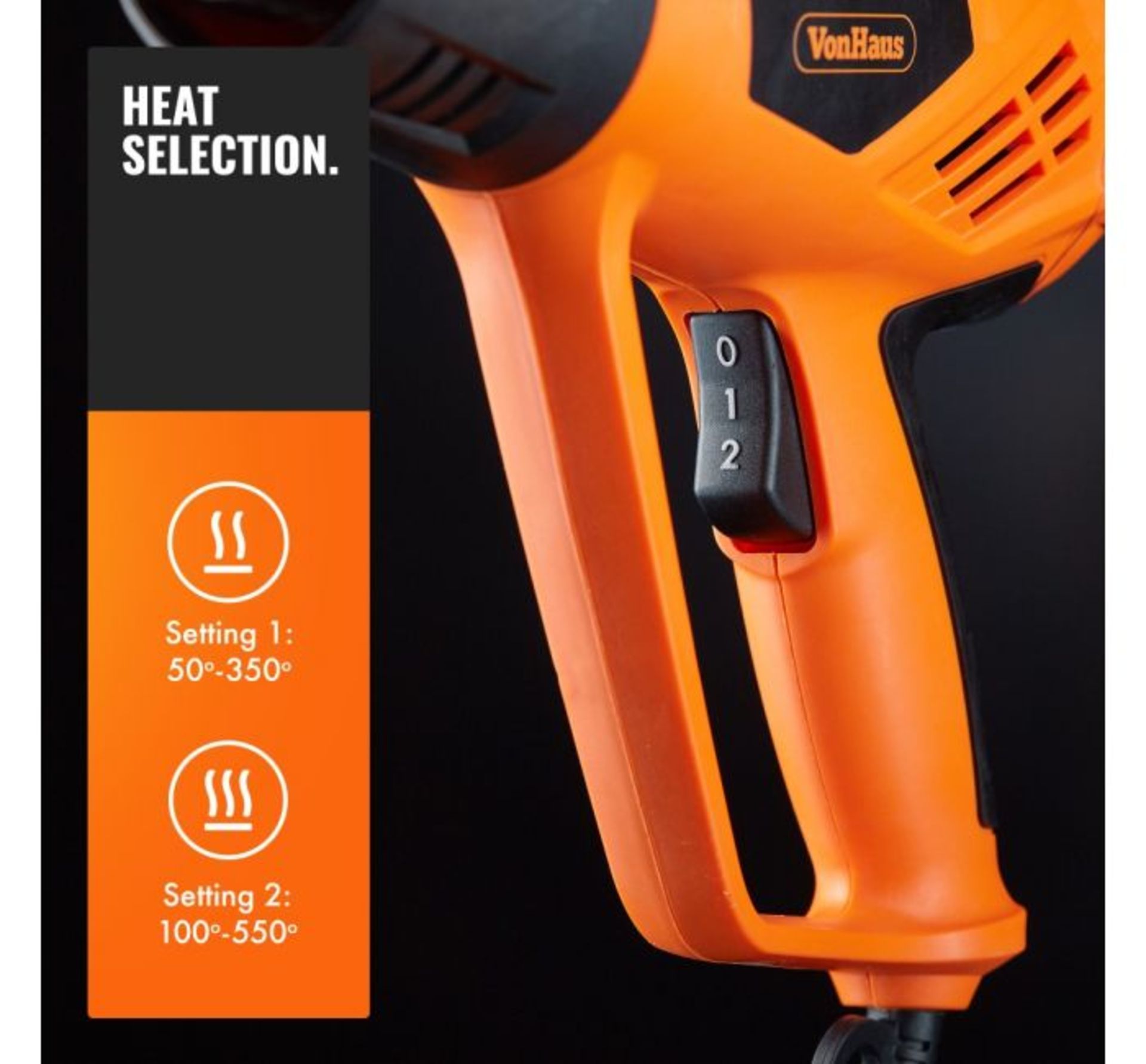 (DD83) 2000W Adjustable Temp Heat Gun 4 quick-change nozzles (reflector, concentrator, glass p... - Image 2 of 3