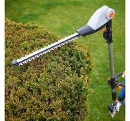 (P3) 20V Max. Cordless Pole Hedge Trimmer 45cm dual-action laser cut blades operate a fast cut...