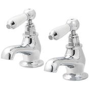 (J2) BREAN PILLAR BATH TAPS. 1/4 Turn Suitable for High & Low Pressure Systems Chrome Waste ...