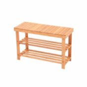 (Q1) 3 Tier Wooden Bamboo Shoe Rack Bench Storage Organiser Holder Dimensions: 70 x 45 x 28cm ...