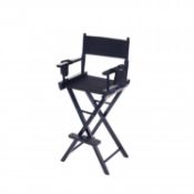 (Q56) Professional Black Wooden Folding Director Makeup Chair with 2 Storage Pouches Size: 56 ...