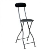 (F14) Black Padded Folding High Chair Breakfast Kitchen Bar Stool Seat Height: 88cm, Seat Diam...