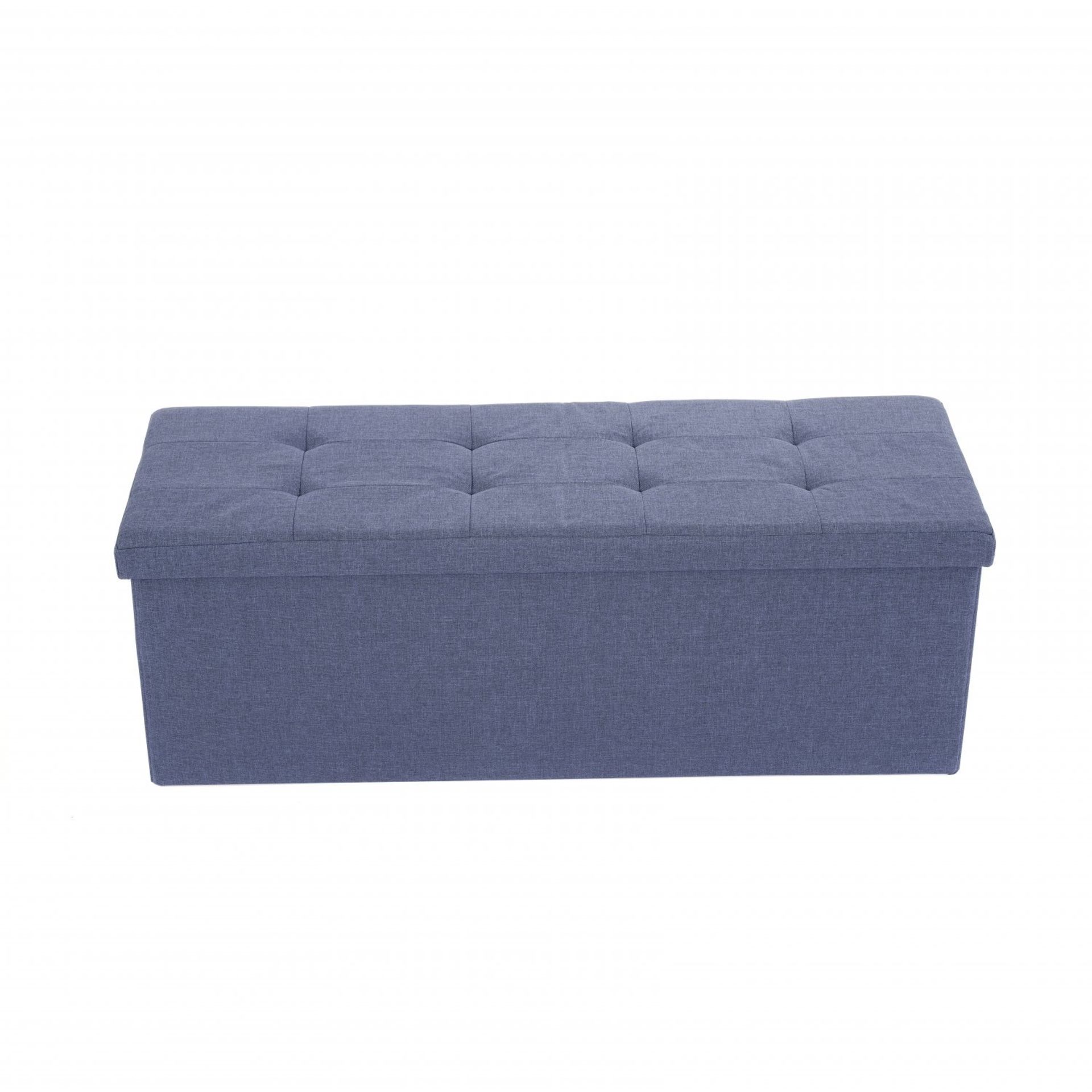 (L53) Large Blue Linen Folding Ottoman Storage Chest Box Seat Bench Dimensions: 110 x 38 x 38c... - Image 2 of 3