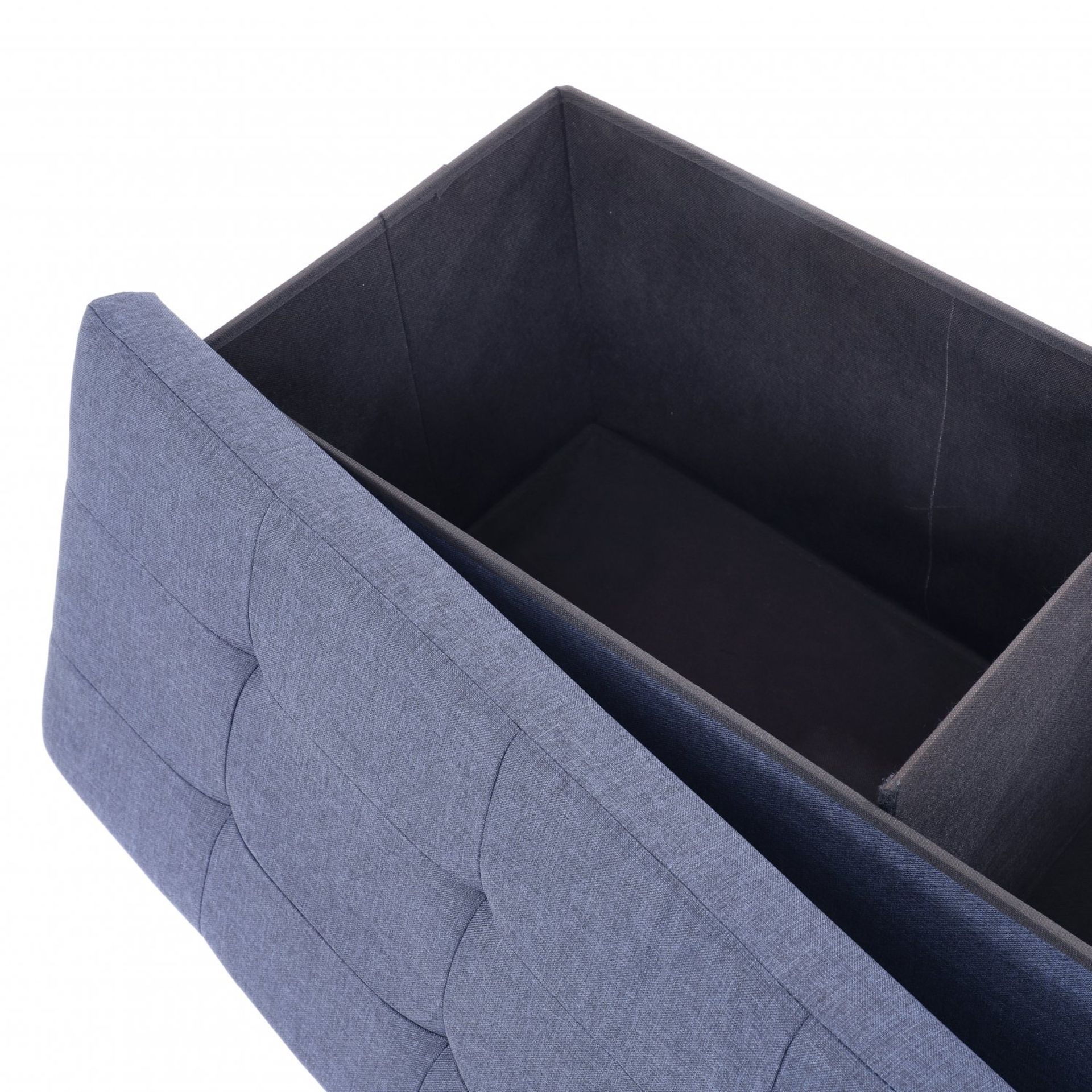 (L53) Large Blue Linen Folding Ottoman Storage Chest Box Seat Bench Dimensions: 110 x 38 x 38c... - Image 3 of 3