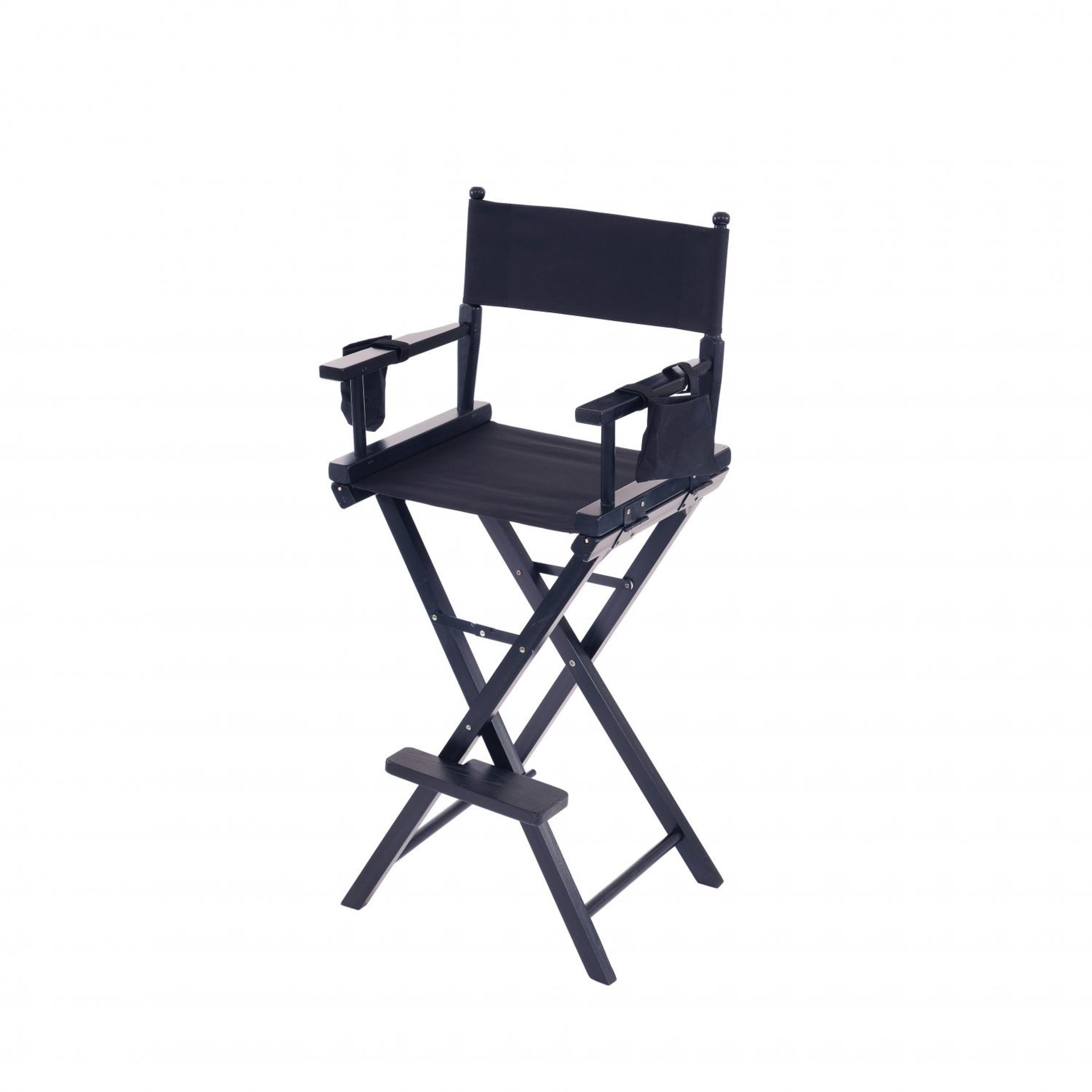 (G5) Professional Black Wooden Folding Director Makeup Chair with 2 Storage Pouches Size: 56...