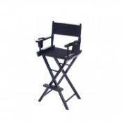 (PR50) Professional Black Wooden Folding Director Makeup Chair with 2 Storage Pouches. Size: 5...