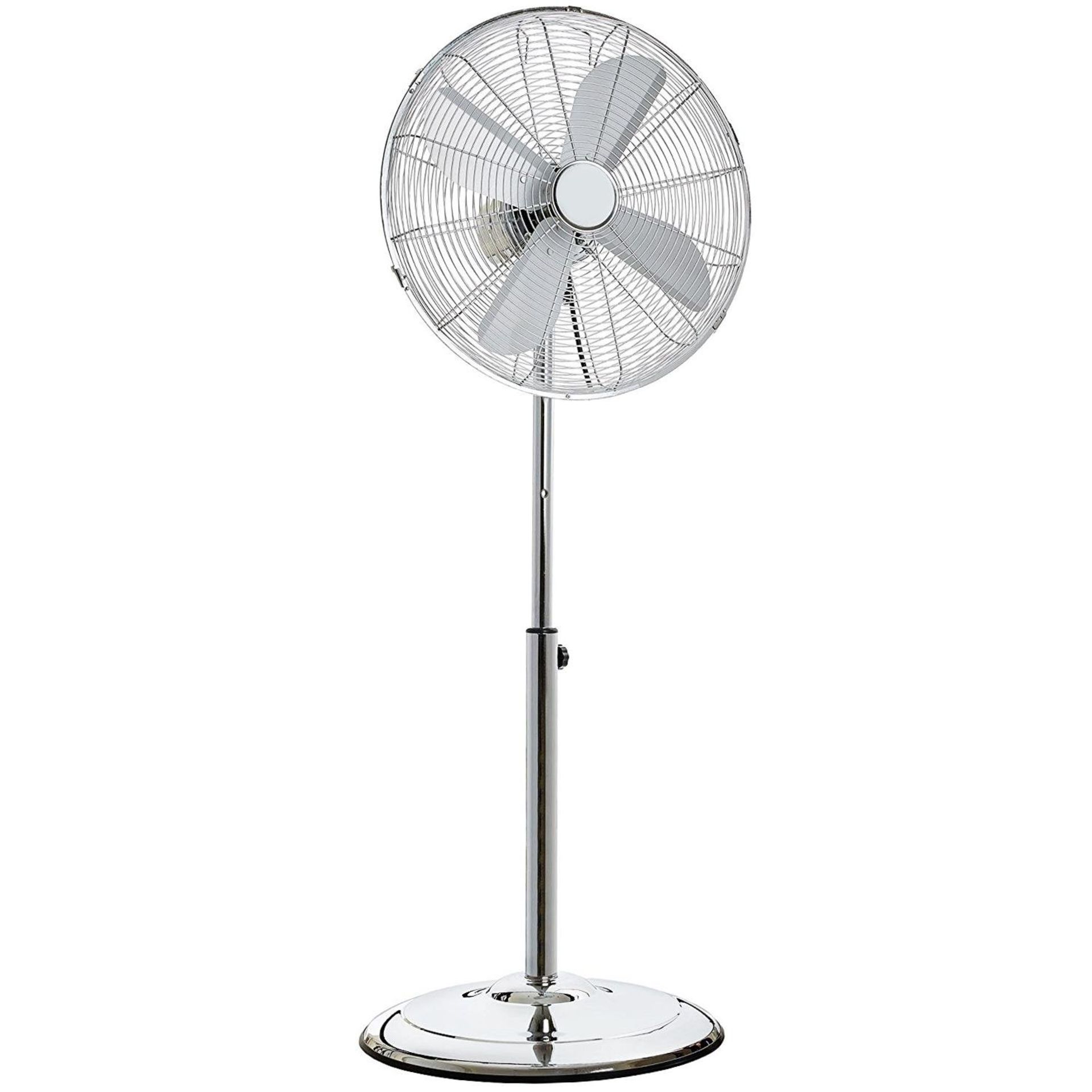 (PR14) 16" Inch 40cm Chrome Metal Pedestal 3 Speed Stand Fan Cooling Heavy Duty 3 Speed Push B... - Image 2 of 3