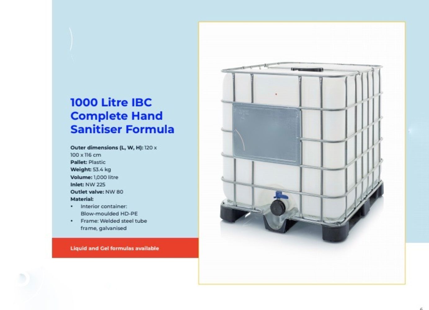 Liquidation of 1000 Litre IBC & Trade Quantities of Liquid & Gel Form Based Hand Sanitiser.