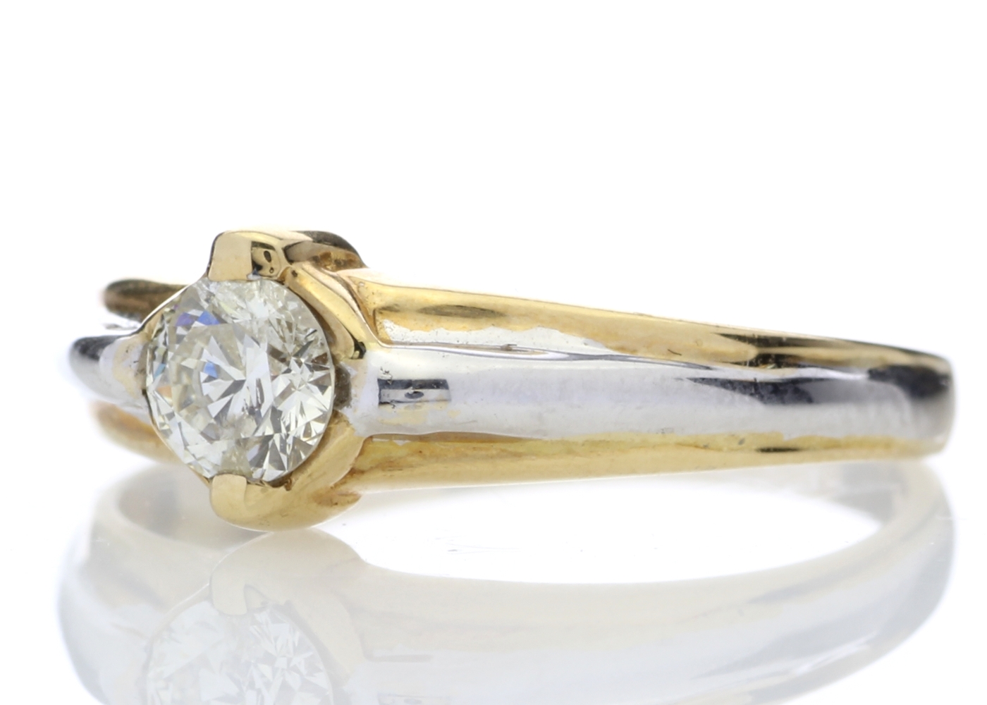 18ct Two Tone Single Stone Rub Over Set Diamond Ring 0.35 Carats - Image 2 of 4