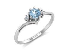 9ct White Gold Cluster Diamond And Blue Topaz Ring