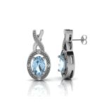 9ct White Gold Diamond And Blue Topaz Earrings