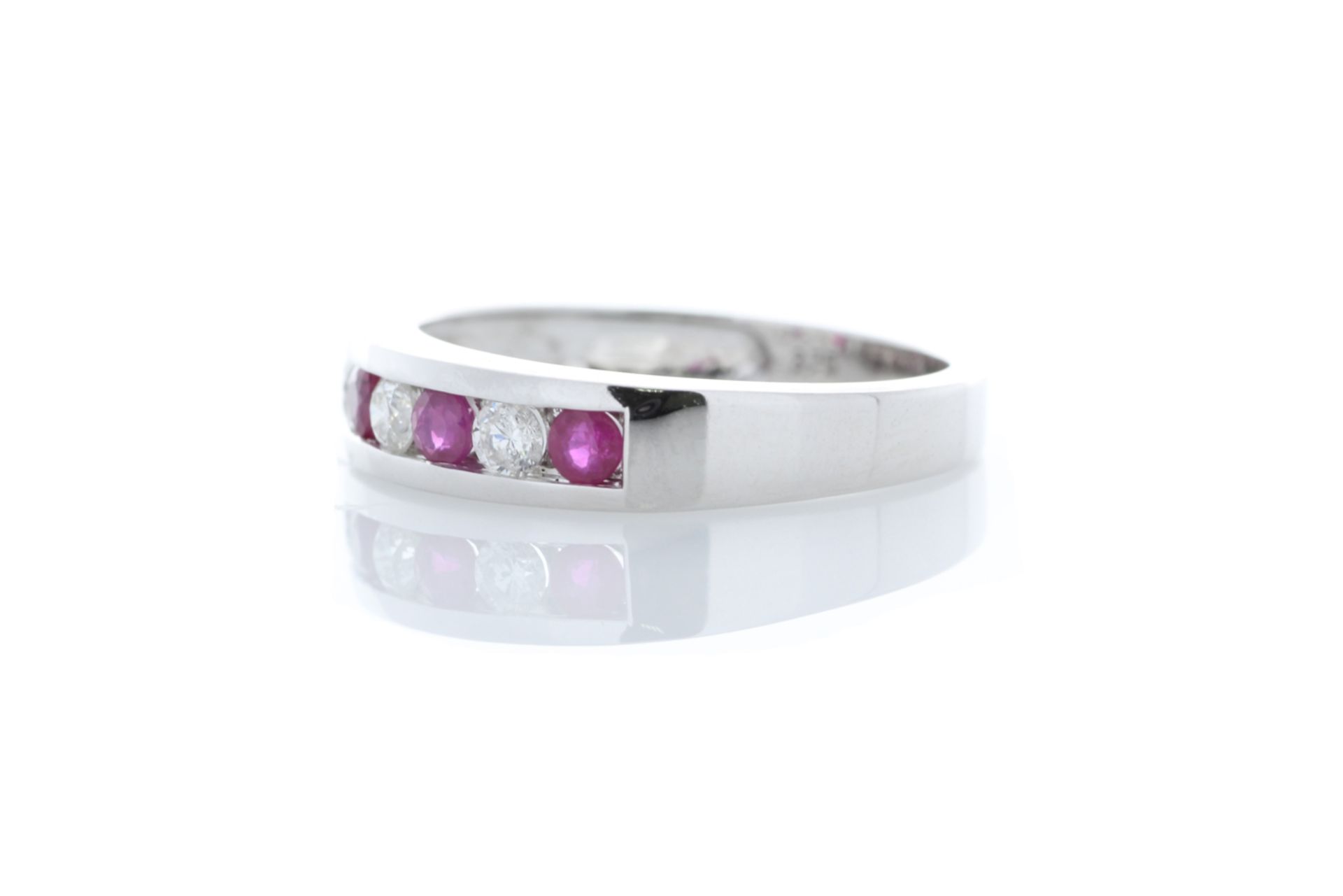 9ct White Gold Semi Eternity Diamond And Ruby Ring - Image 2 of 5